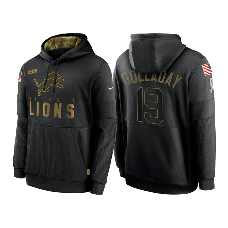 Men's Detroit Lions #19 Kenny Golladay 2020 Black Salute to Service Sideline Performance Pullover Hoodie Men's Detroit Lions #19 Kenny Golladay 2020 Black Salute to Service Sideline Performance Pullover Hoodie